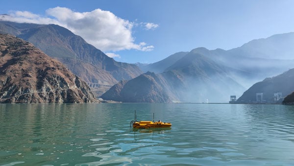 Photo:CHCNAV’s apache USV, made of macromolecule polyester carbon fiber and Kevlar fiber-glass, can be carried by a single person. (Image: CHCNAV)